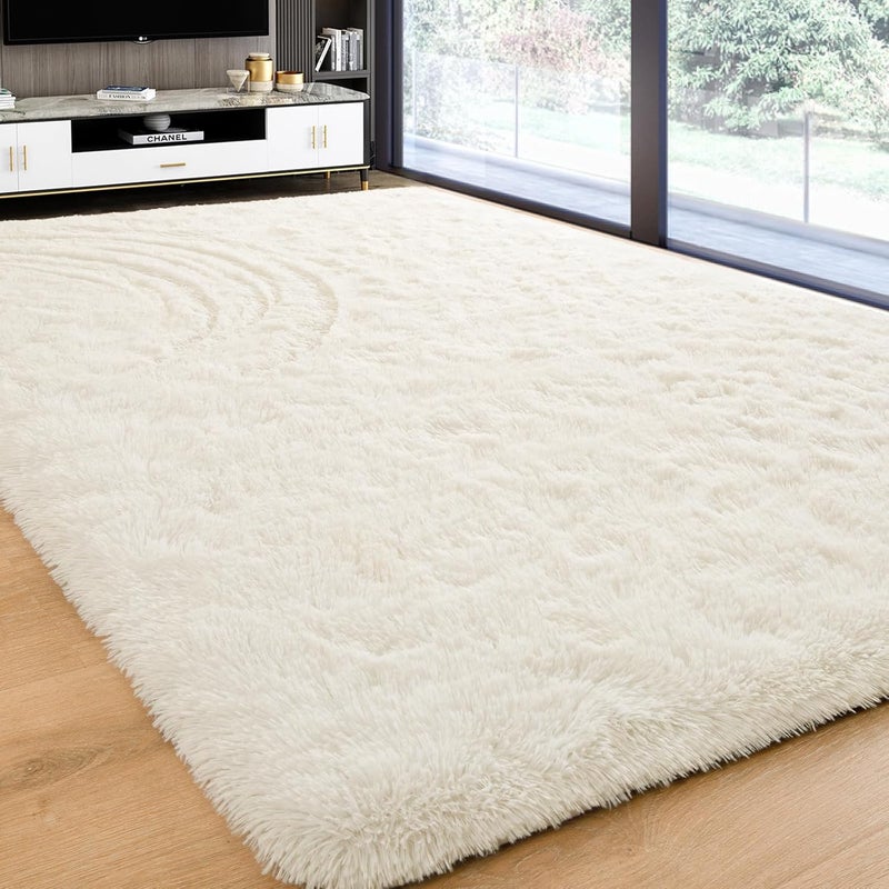 Softlife Area Rug for Bedroom, Fluffy Shag Plush Creamy Rugs for Living Room Girls, Shaggy Throw Soft Fuzzy Small Kids Carpet for Dorm Bedside Ultra Cozy Non-Slip Indoor Decor, 4x5.3 Feet - Image 2